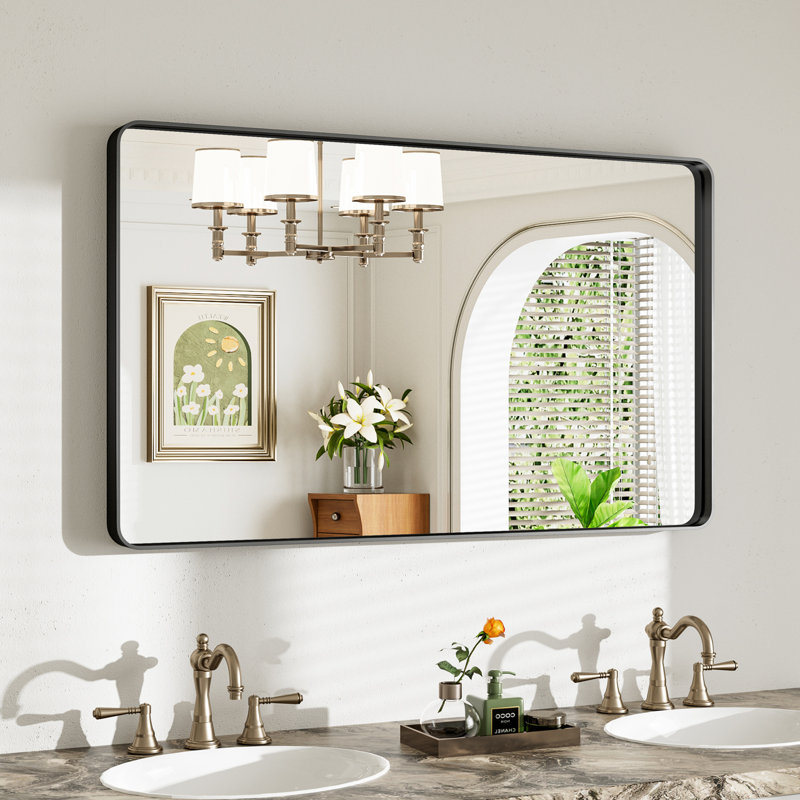 Miroir de salle de bain mural Llesenia, 24 po x 40 po, Noir mat, Rectangulaire