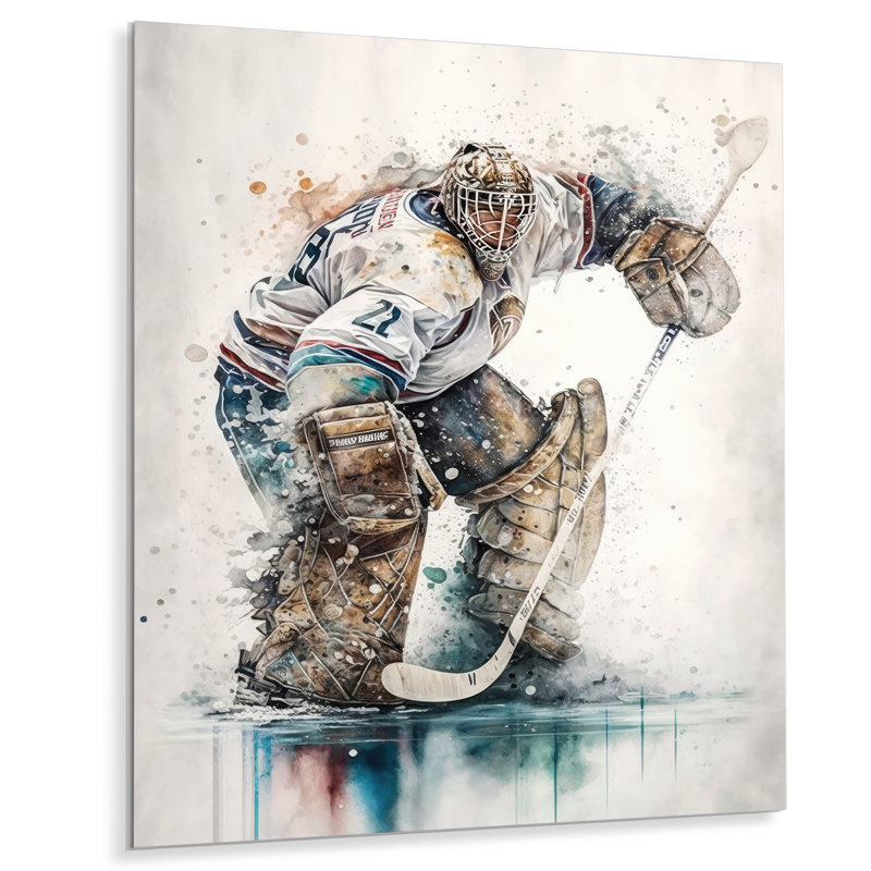 Gardien de but pendant le match V - Décoration murale moderne en métal, H 32 po x l 24 po x P 1 po