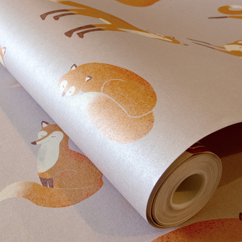 Great Kids Collection Smooth Glitter Friendly Foxes Wallpaper Roll, Rose