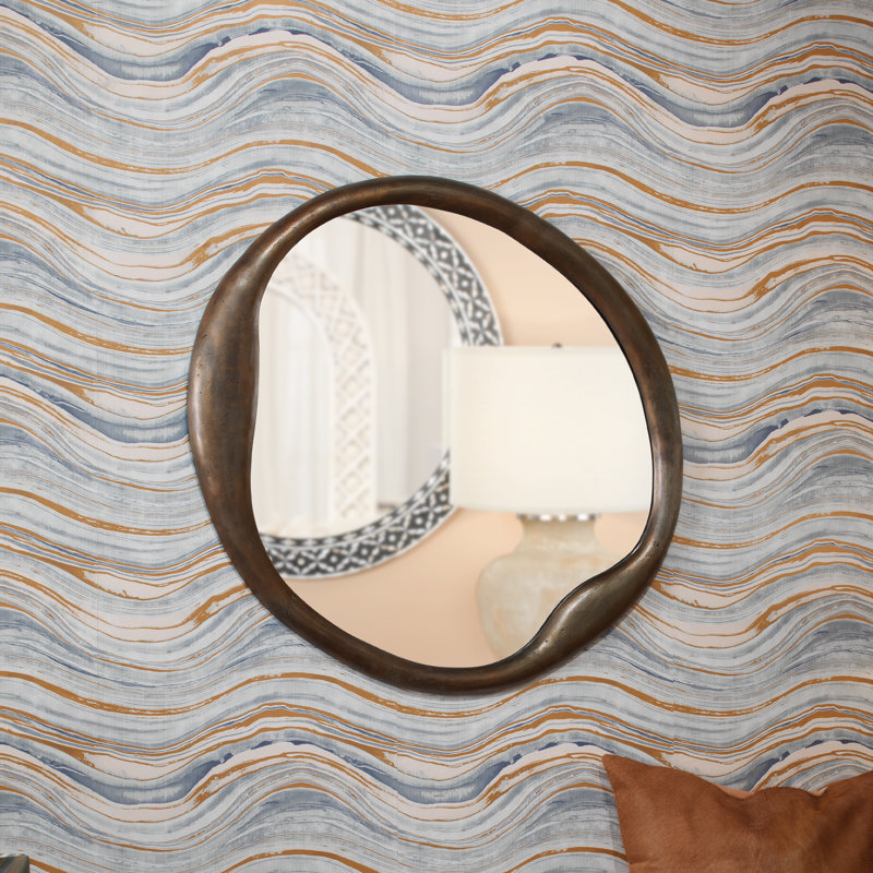 Organic Irregular Aluminum, Manufactured Wood Mirror, Antique Brass