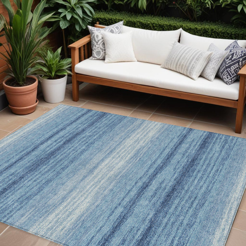 Tapis intérieur lavable abstrait bleu et ivoire 9 pi x 12 pi
