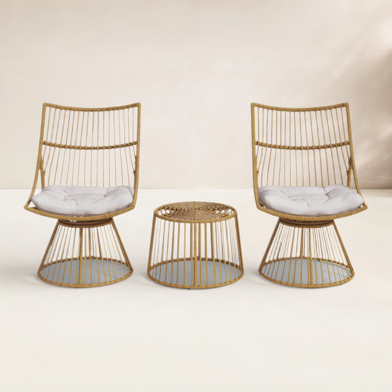Fiona 2 - Person Patio Conversation Set with Cushions, Light Gray, Natural