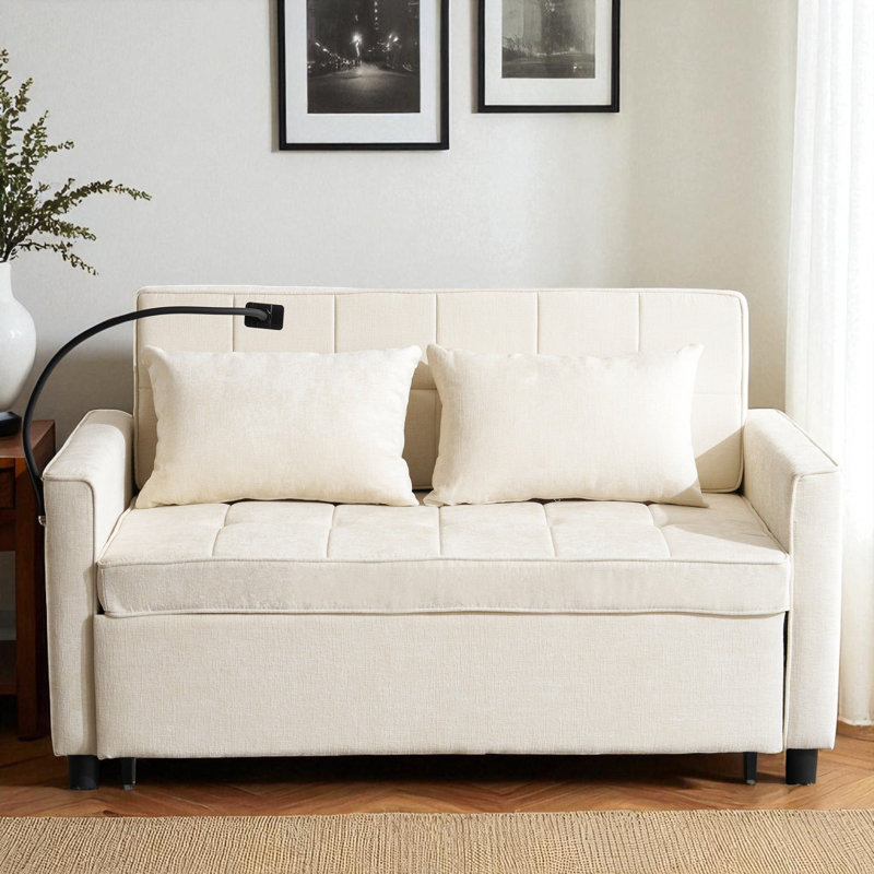 Pull-Out Sleeper Sofa Bed With USB Ports, Beige
