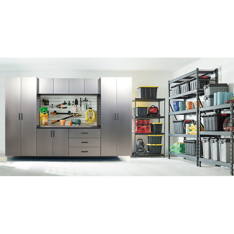 Astro Gray Metal Wall Storage Cabinet with Adjustable Shelving