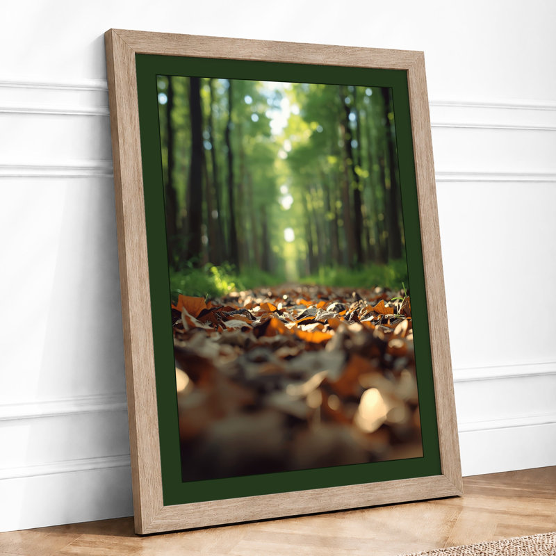 Forest Path in Autumn Scandinavian - Framed Print, A1 - 84.1 x 59.4 cm, Oak