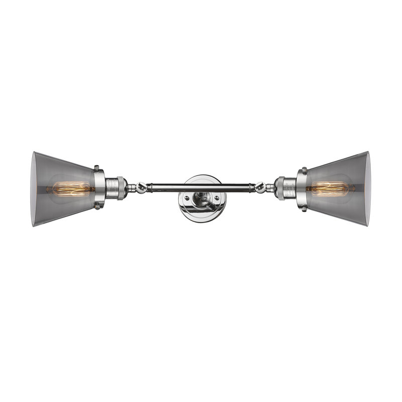 Cone 2 Light Tiltable Bath Vanity Light, 6 Watt Vinage LED Bulb, Smoked, Polished Chrome