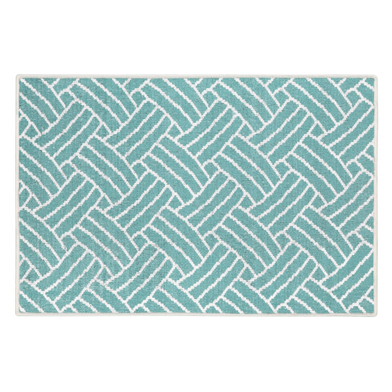 Lavesha Geometric Non-Skid Kitchen Mat, Teal