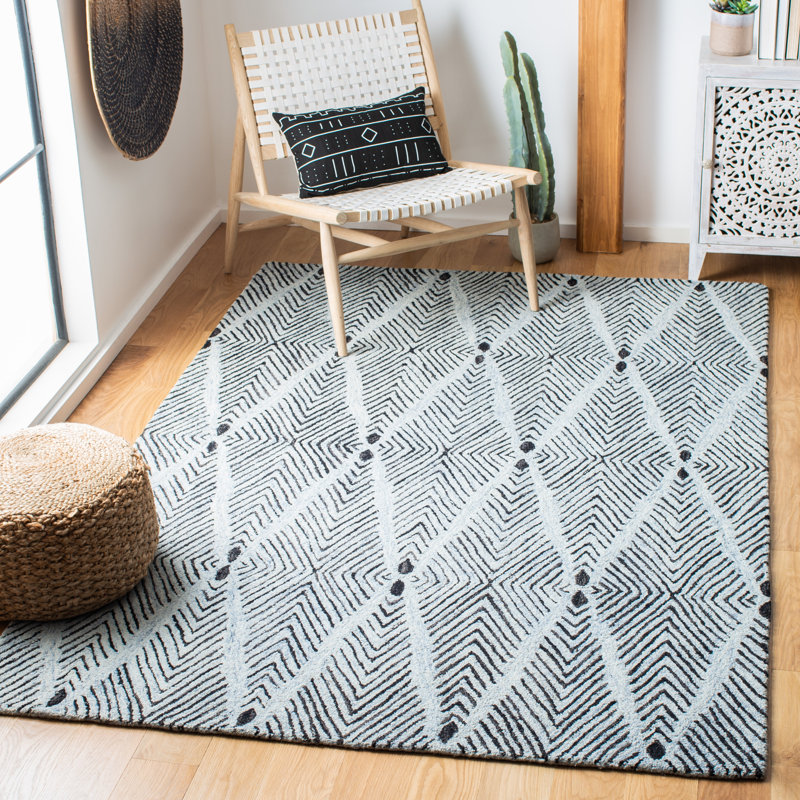 Tapis géométrique en laine / coton touffeté à la main Micro-Loop, Rectangle 5 pi x 8 pi