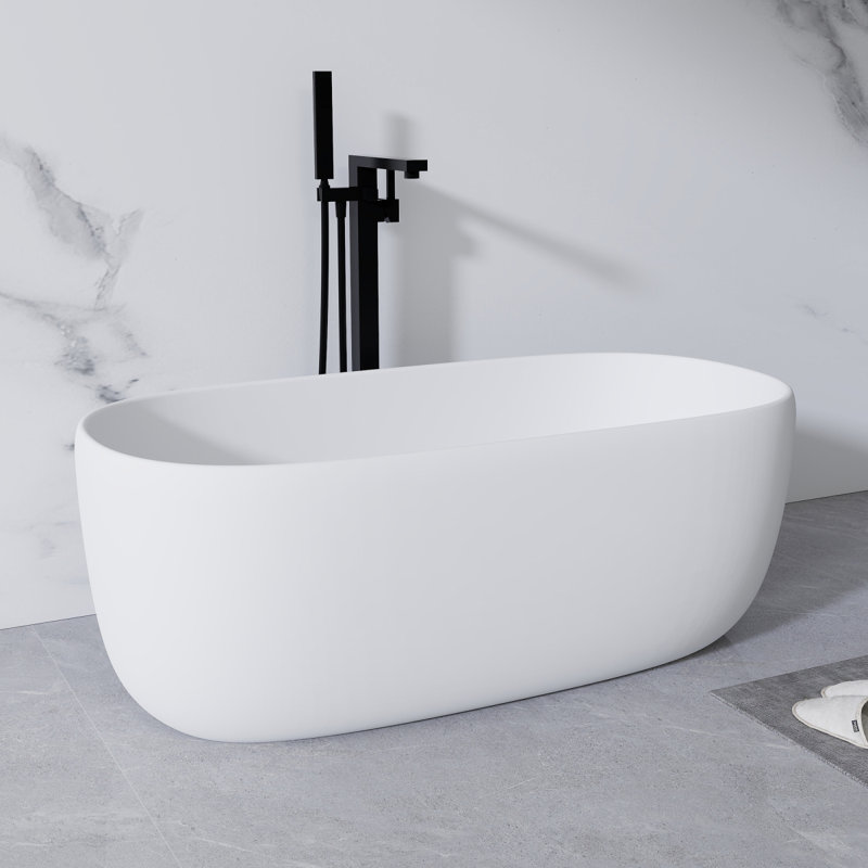 Baignoire de trempage autoportante en résine 51 po à surface solide avec trop-plein et bonde escamotable blanche 51 po