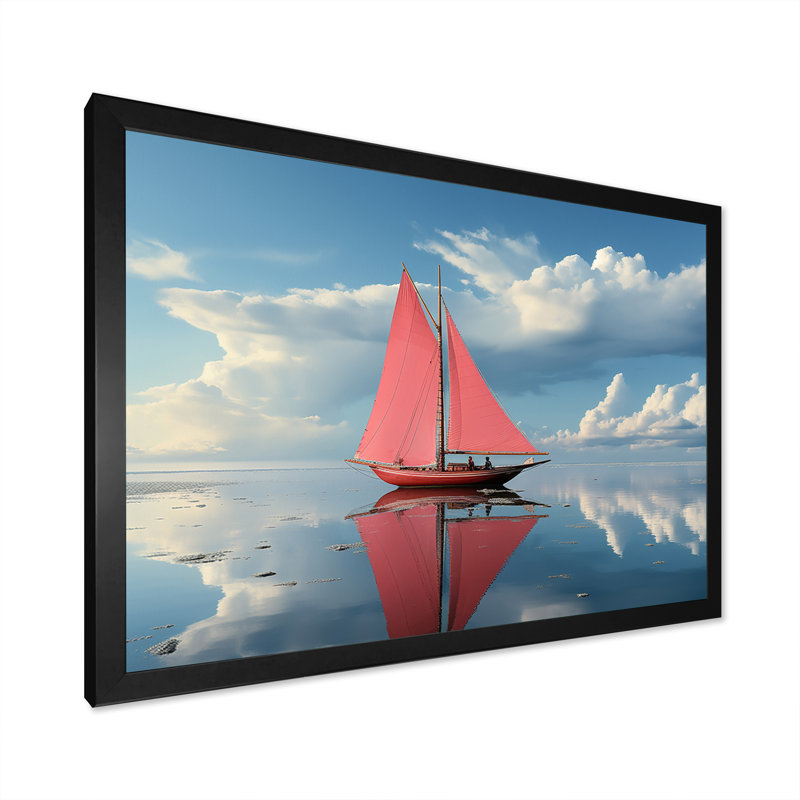 Voilier rouge arctique, tranquillité I sur toile, H 30 po x l 40 po x P 1,5 po, Cadre simple noir