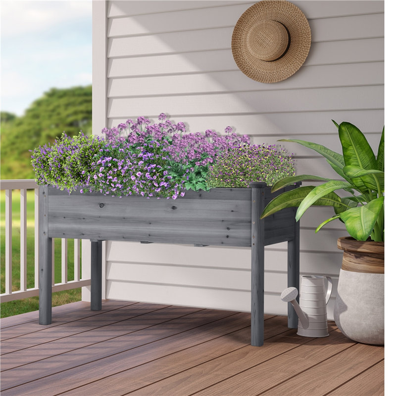 Rigney  Outdoor Fir Wood Elevated Planter with Fabric Liner & Drainage Holes, Gray