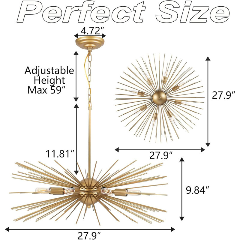Gold Sputnik 8-Light Chandelier Mid Centry
