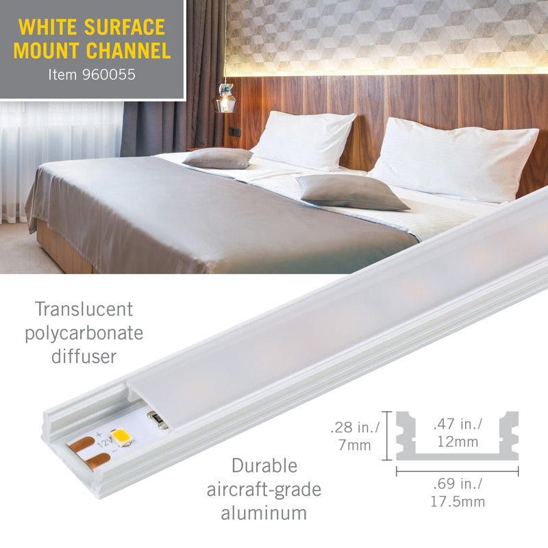 LED Tape Light Mounting Channel, Surface Mount, White