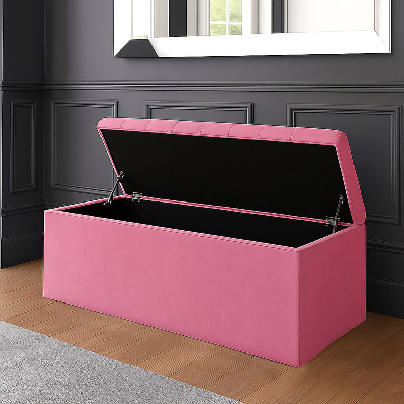 SD Plush Velvet Chesterfield Upholstered Ottoman Storage Box, Pink, 43cm H x 90cm W x 40cm D