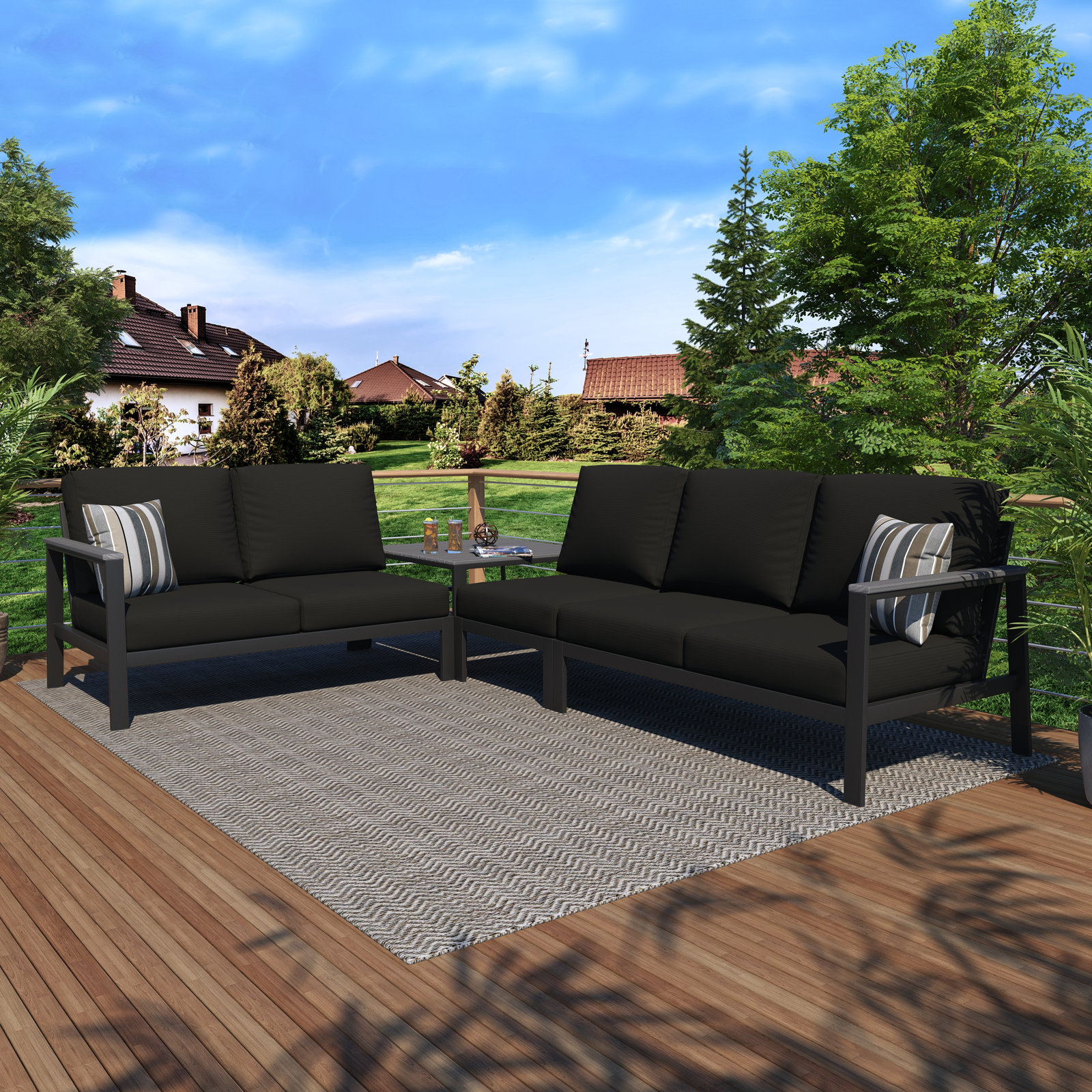 Townsend Outdoor 5 Person Sectional Seating Group With Sunbrella Cushions, Black
