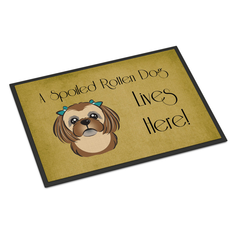 Paillasson d’extérieur antidérapant wallburg Shih Tzu, Brun chocolat, Rectangle 1 pi 6 po x 2 pi 3 po