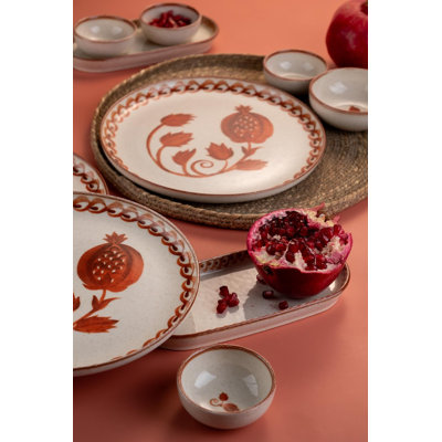 Elegant 14-Piece Breakfast Set, Cream & Red | 100% Porcelain, Includes 6 Service Plates (9.4 in), 2 Joker Bowls (3.9 in), 4 Joker Bowls (3.1 in), 2 Platters (8.3 in) | Microwave & Dishwasher Safe | Perfect for Stylish Dining & Entertaining