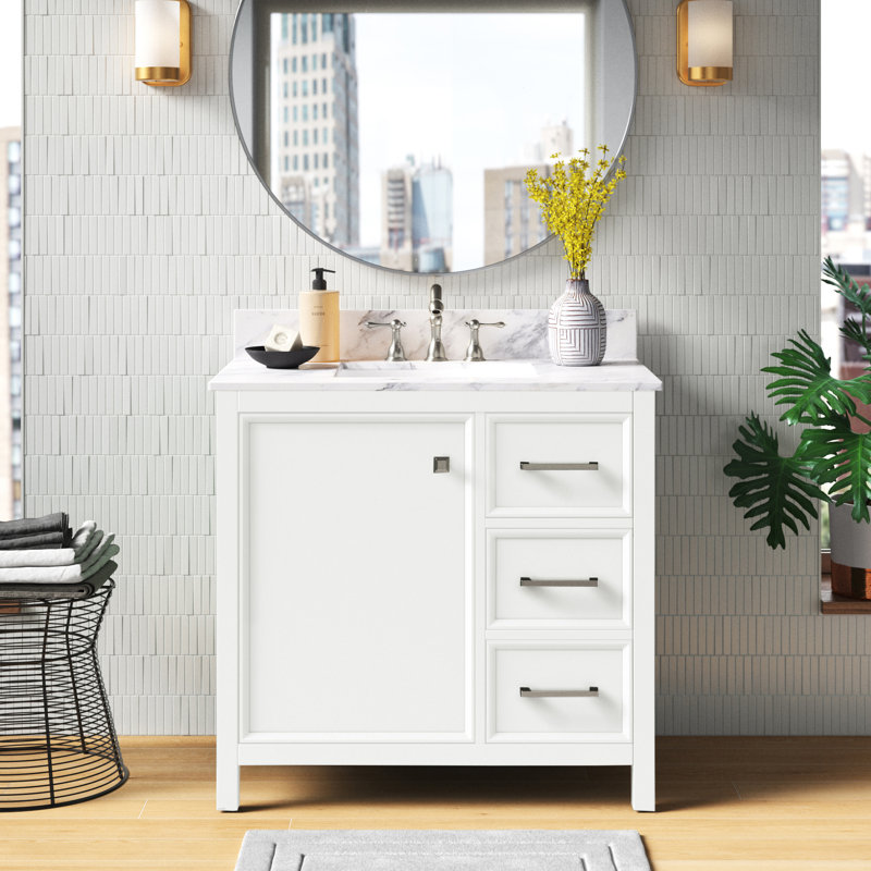 36'' Single Bathroom Vanity with Marble Top, White