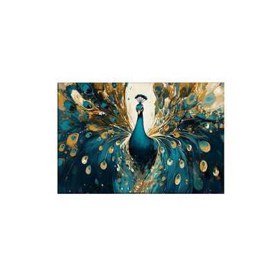 Peacock Wall Art - Green Peacock Picture Canvas Prints Animal Painting Prints Modern Artwork 36X24IN