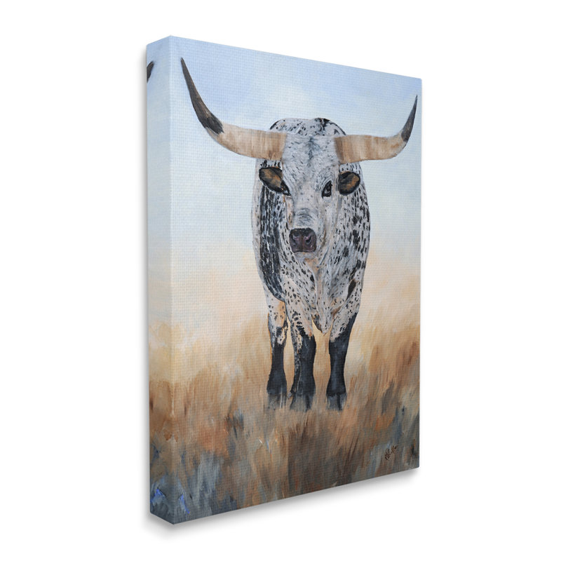 «Rurale à cornes de campagne» par Kathy Winkler - peinture sur toile tendue, H 20 po x l 16 po x P 1,5 po