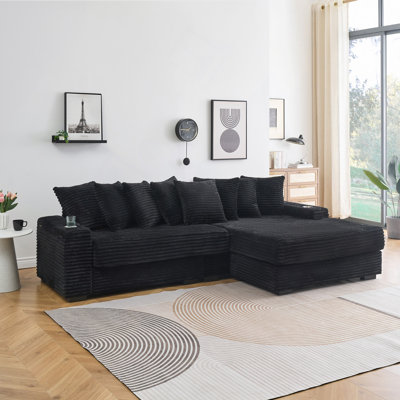 111.4" Corduroy Sofa With Cup Holders And Lockers On The Armrests And A Reversible Chaise Lounge (Which Can Be Swapped Left And Right) Is Suitable For Living Rooms And Bedrooms