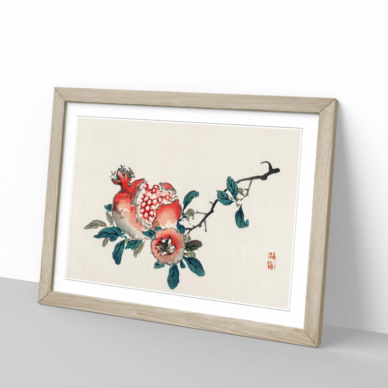 Pomegranate by Kono Bairei - Picture Frame Painting Print, 50cm H x 76cm W x 2cm D, Oak