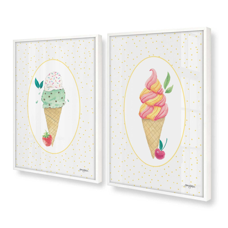 Glace à la fraise et à la cerise, ensemble de 2 impressions, 18 po x 12 po, Impression encadrée, Blanc opaque
