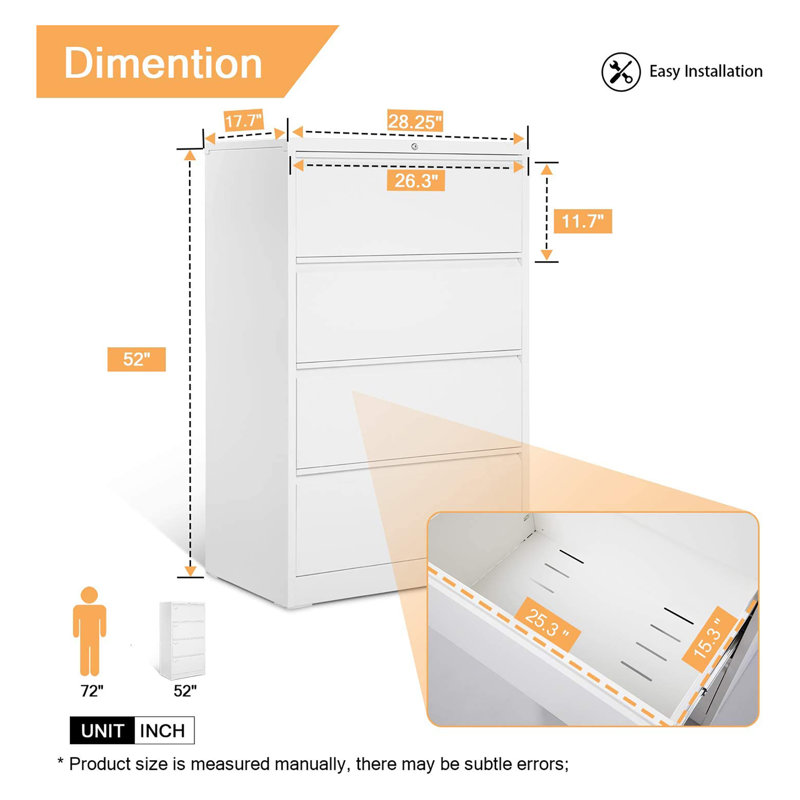 17.7'' Wide 4 -Drawer Steel File Cabinet, White