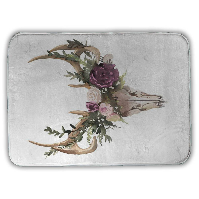 Deer skull with flowers Bath Mat with Non-Slip Backing - Quick Dry Memory Foam Bathroom Rug - Absorbent - Modern Plush Spa-Style - Machine Washable