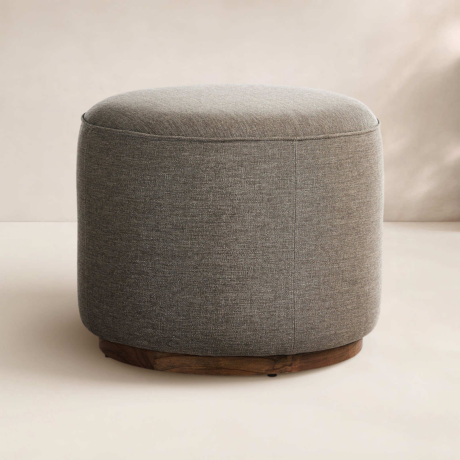 Devin Round Teak Outdoor Ottoman with Cushion, Brown