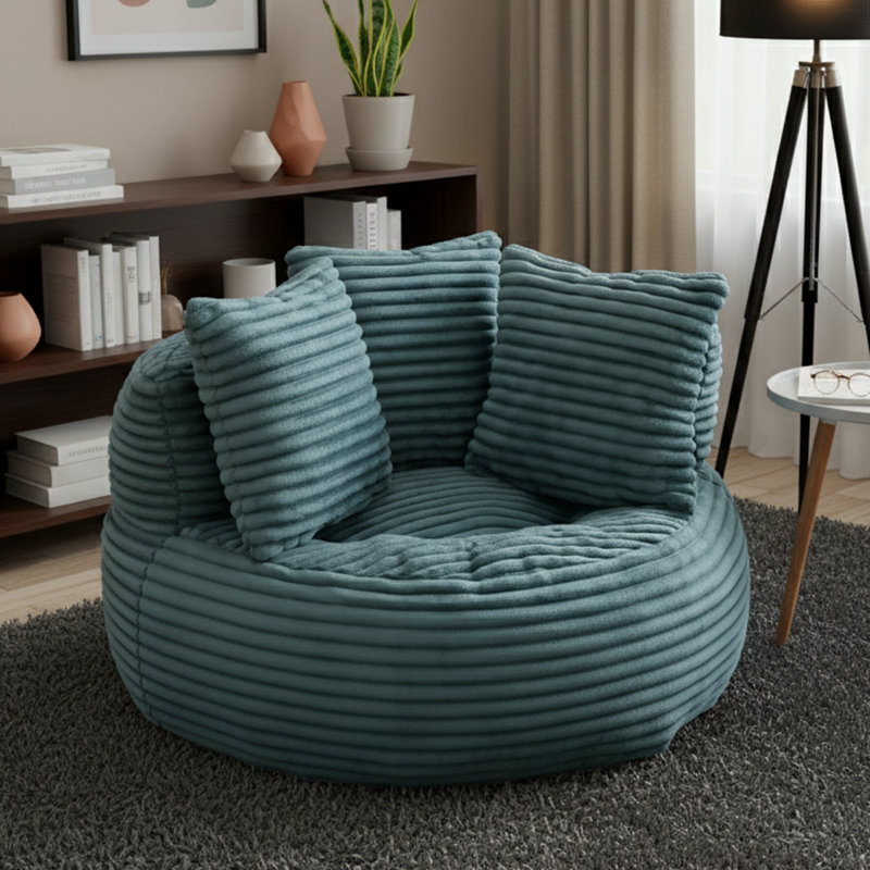 Fauteuil à billes surdimensionné 45 po avec repose-pieds - Canapé en velours côtelé pour adultes - sans assemblage, Bleu