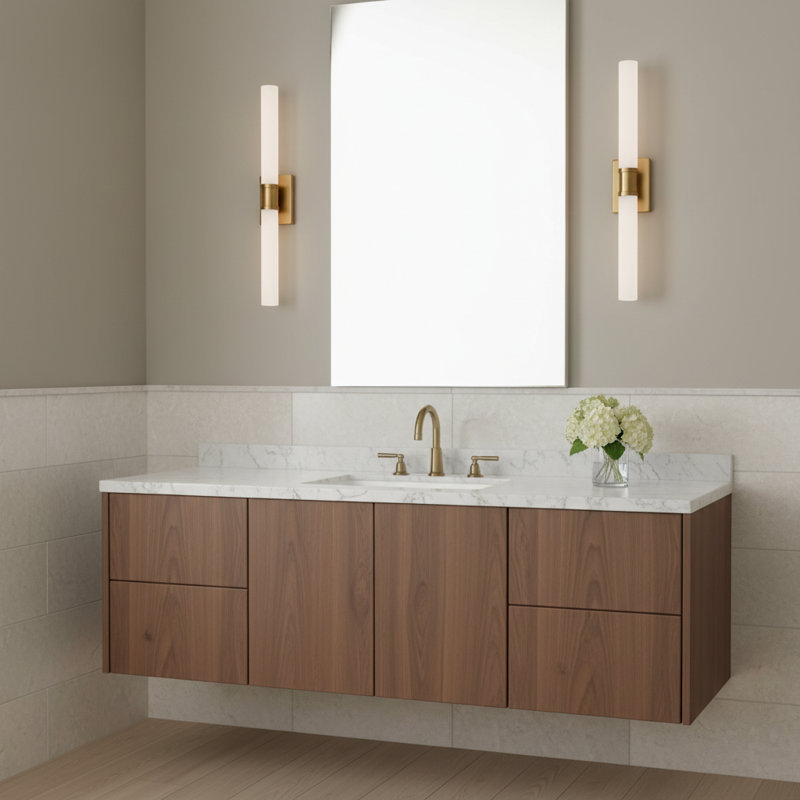 Keaton 2 - Light Vanity Light, Satin Brass, 30" H x 5" W x 3.63" D, 60 W