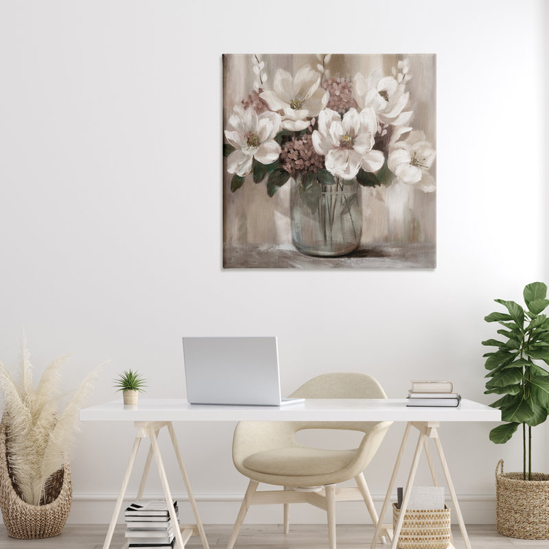 Toile ivoire Magnolias, design par Nan, H 30 po x l 30 po