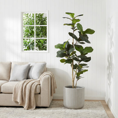 6ft Artificial Fiddle Leaf Fig Tree, Lifelike Faux Plant in Black Pot for Indoor Outdoor Decor