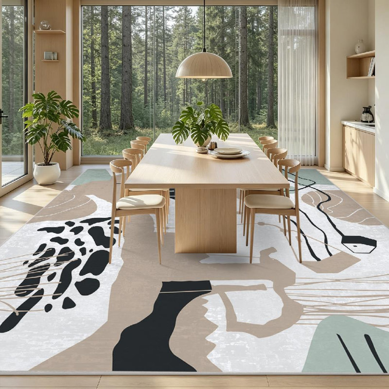 Clear Colorful Shapes Lines Spots Dots Modern Drawn Landscape Abstract Machine Washable Indoor Area Rug, Rectangle 79" x 118"
