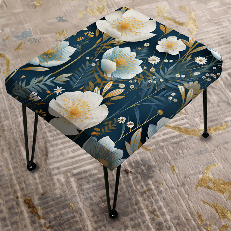 White And Blue Ranunculus Fauna Pattern - Floral Rectangle Ottoman