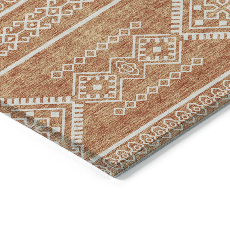 3' X 5' Copper And Ivory Southwestern Washable Indoor Outdoor Area Rug