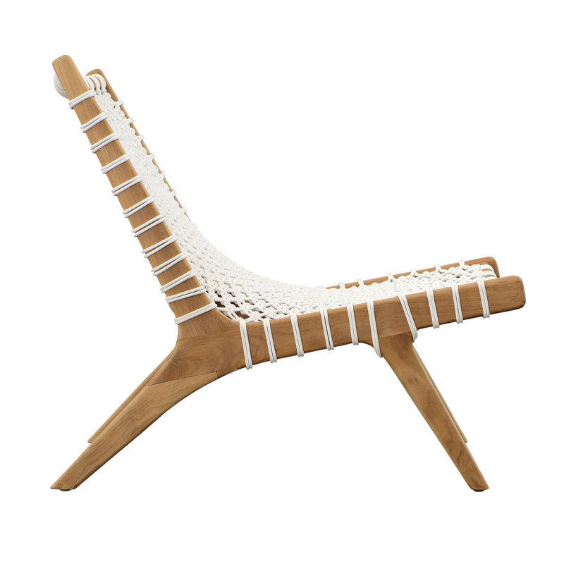 Mario Teak Wood and Rope Outdoor Occasional Chair, White