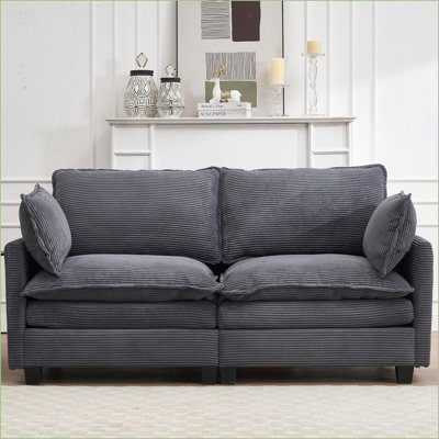 Sofas, Modular U-Shaped 2-Seat Velvet Sofa with 2 Lumbar Pillows for Living Room | Dark Gray | Velvet
