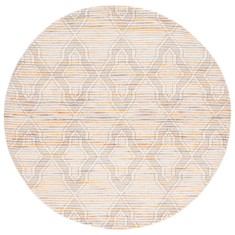 Geometric Handmade Hand-Loomed Ivory/Orange Area Rug, Round 6'