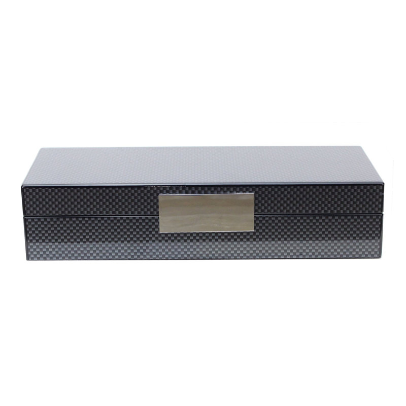 Blue Lacquered Rectangular Decorative Box with Faux Leather Interior