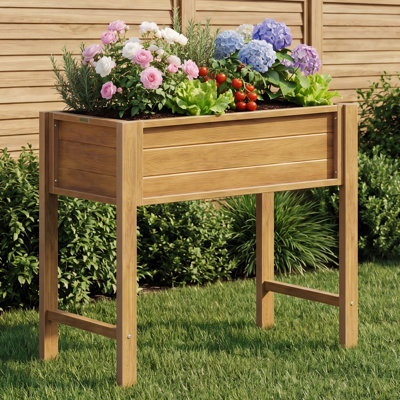 All-Weather HIPS Raised Garden Bed with Legs & Drainage Holes - 34x30x18 in Raised Planter for Backyard Patio - Gardeners Outdoor Gardening（Teak）