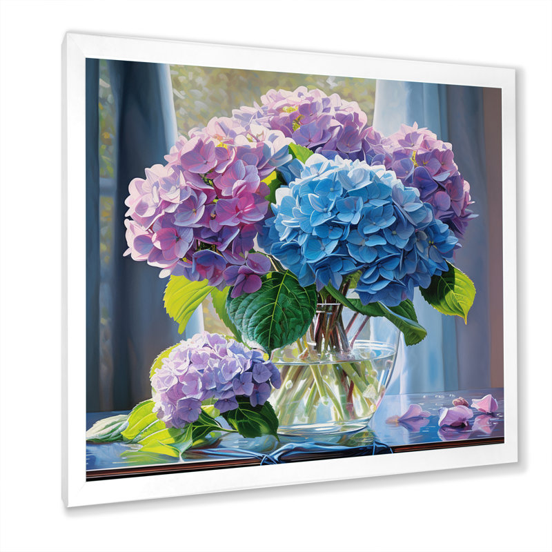 Hydrangées bleues mauves gracieuses Harmony II - impression, Cadre photo blanc, H 36 po x l 36 po x P 1,5 po