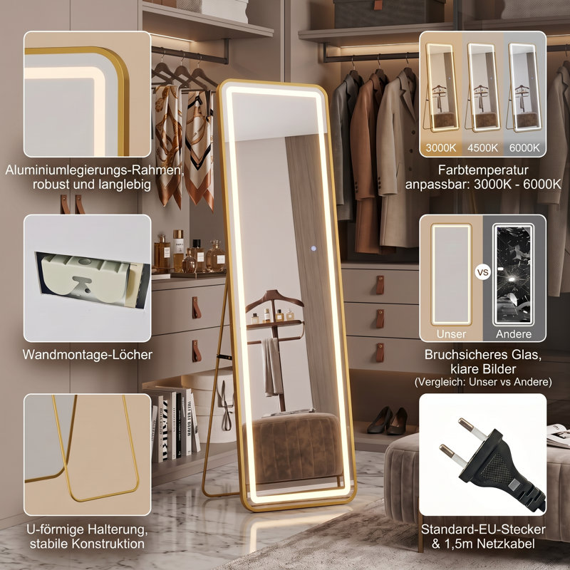 Aluminium Leaning and Freestanding Full Length Mirror, Rectangular