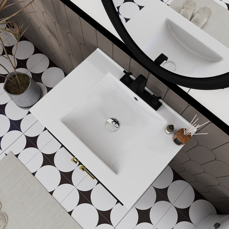 Ensemble de meuble-lavabo autoportant 24 po avec comptoir en céramique 24 po, Noir, 24"
