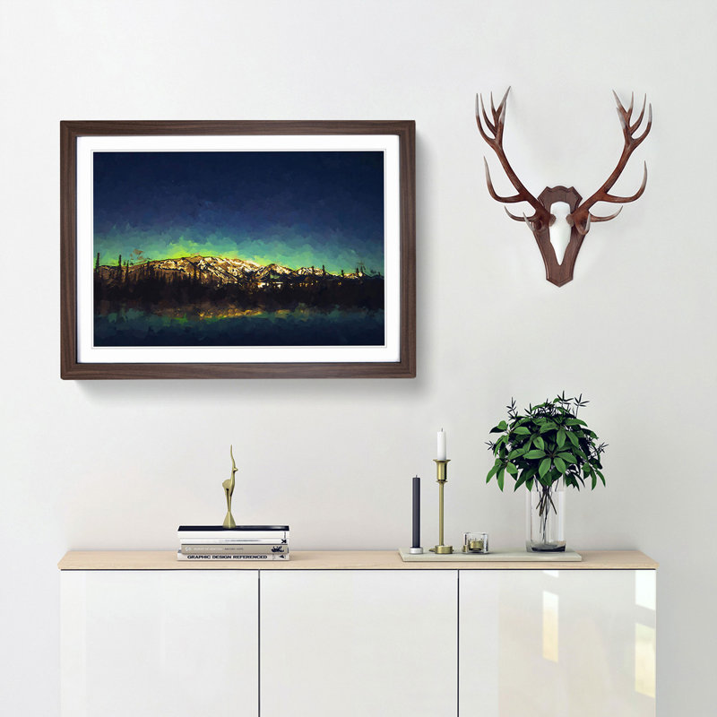Northern Lights over in Canada in Abstract - Picture Frame Painting Print, 62cm H x 87cm W x 2cm D, Walnut Framed