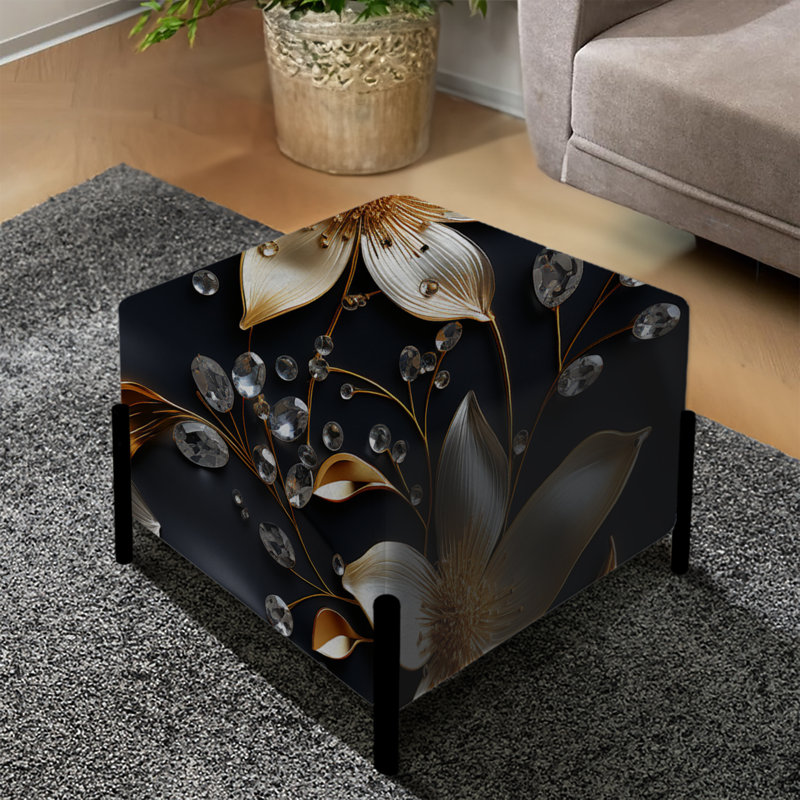 Repose-pieds carré en cristal noir Glamour Brilliance
