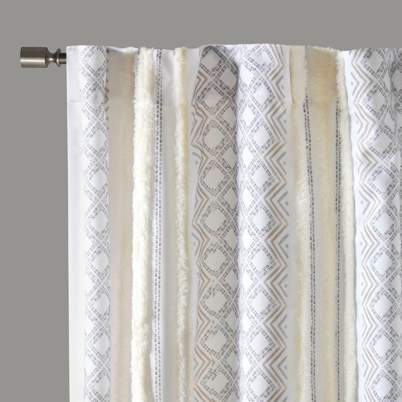 Panneau de rideau en polyester 2 po avec imprimé 50 po et rayures touffetées, L 50 po x L 84 po