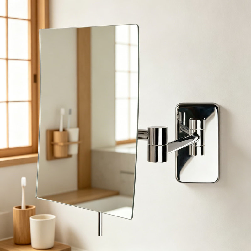 Miroir de maquillage mural avec grossissement 5X, miroir rectangulaire à bras extensible de 8,75 x 6,5 pouces, finition chromée, inclinaison réglable, conception peu encombrante