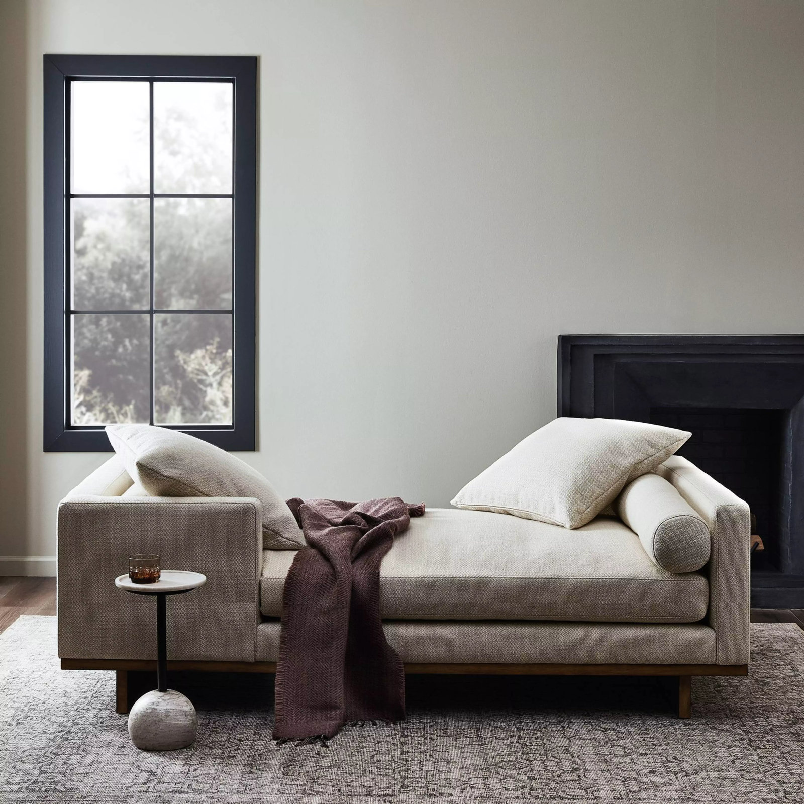 Livy Upholstered Chaise Lounge, Ivory Polyester Blend